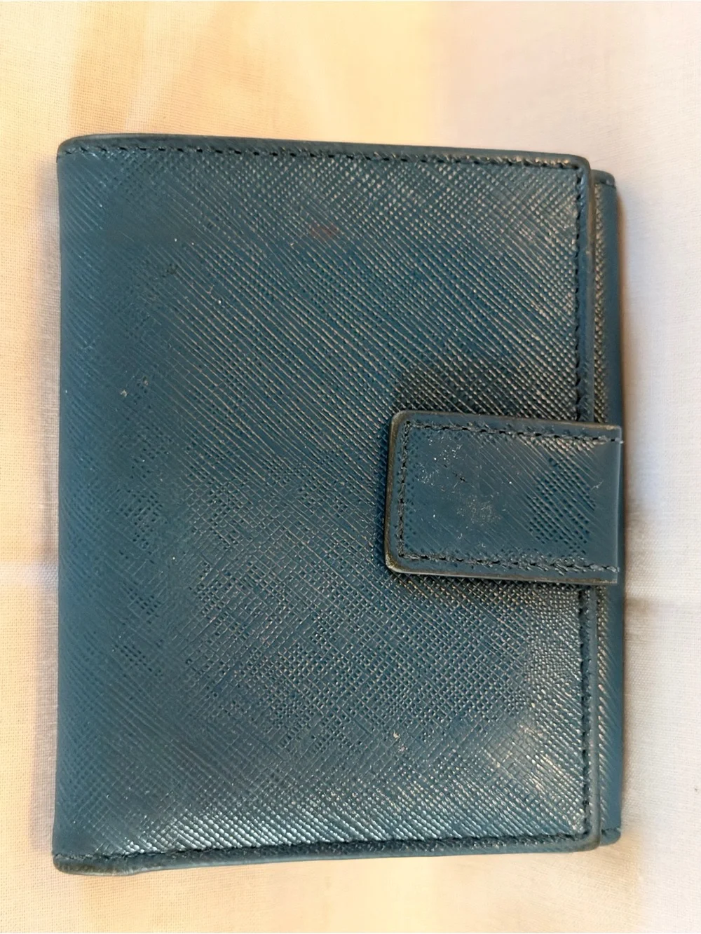 Salvatore Ferragamo Teal Leather Bow Wallet with Gold Hardware